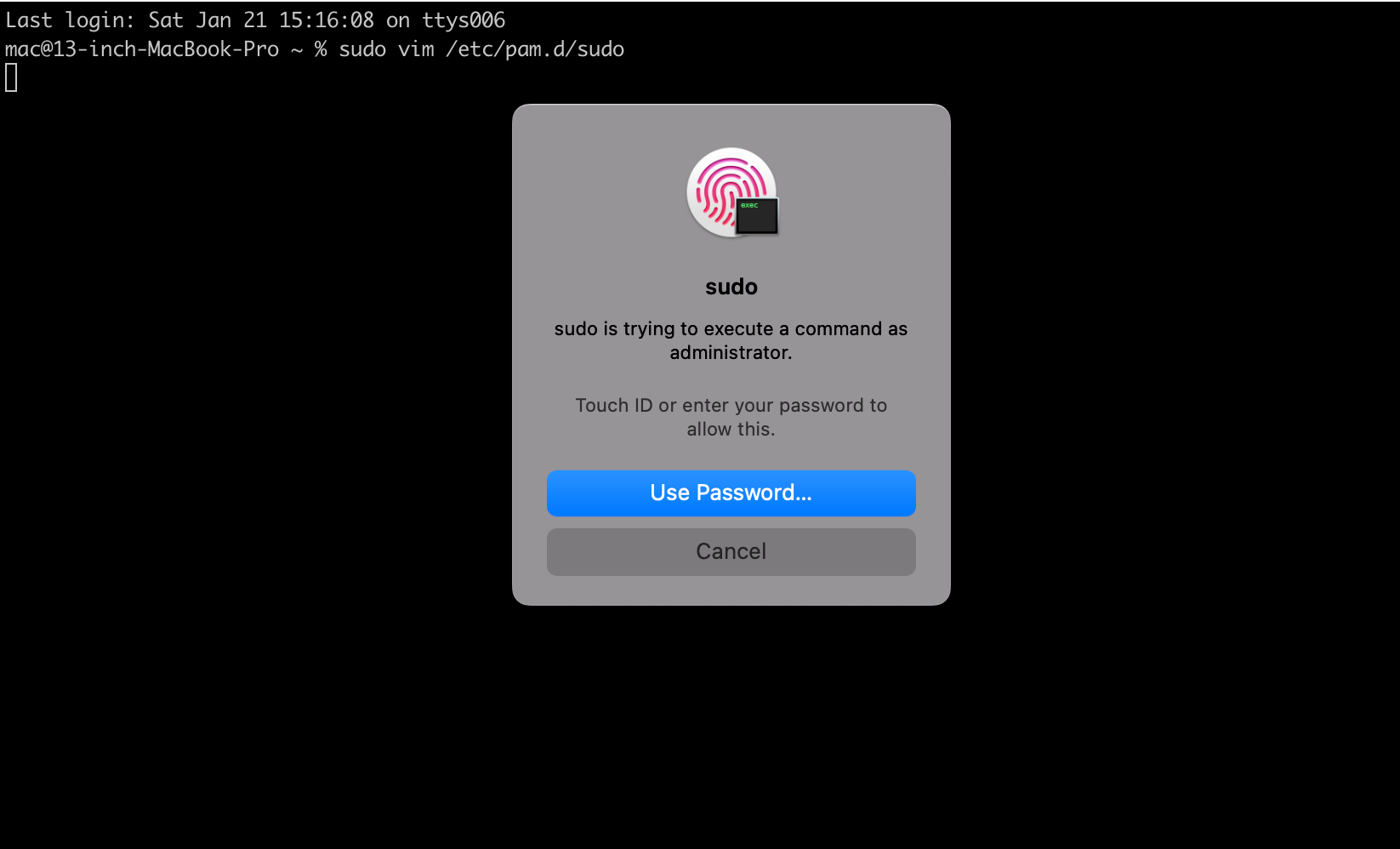 Make sudo Spiffy on macOS with TouchID
